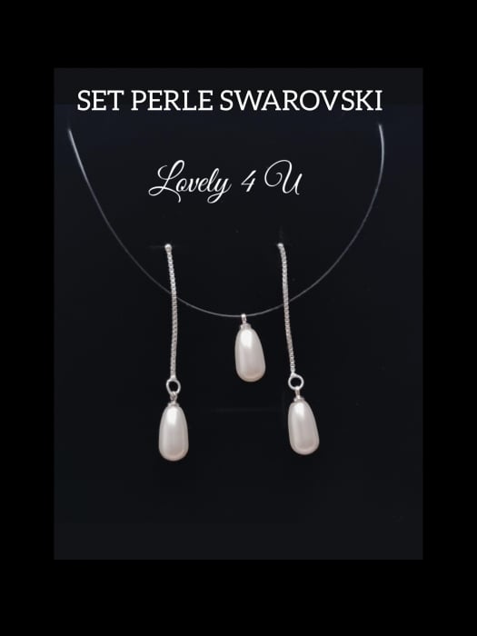 Perle Swarovski, lacrimă, picătură, perle alungite, set bijuterii mireasa, cercei lungi argint, colier invizibil cu perla Swarovski, cercei perle Swarovski, cercei eleganți, accesorii handmade Romania [3]