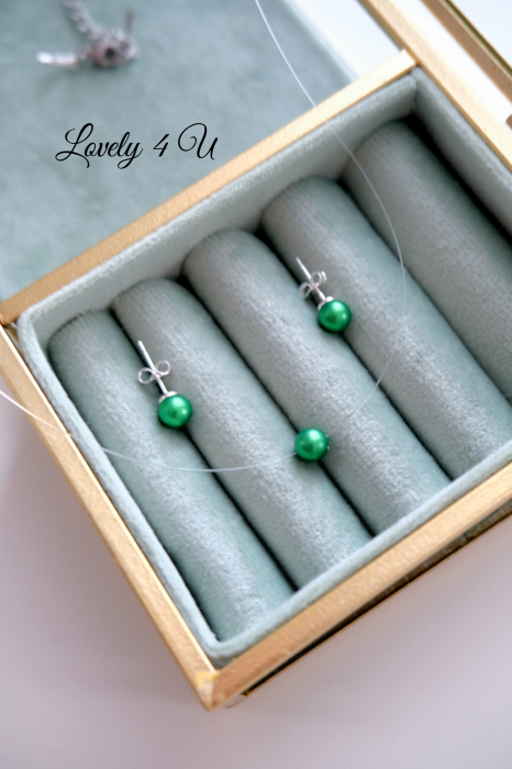 SET CERCEI SI COLIER MIREASA, SET perle verzi, COLIER SWAROVSKI cu perle verzi, COLIER verde fir transparent,  Choker cu perla, Choker, Colier transparent Swarovski, Bijuterii mireasa, Cercei mici cu perle Swarovski, CERCEI [9]