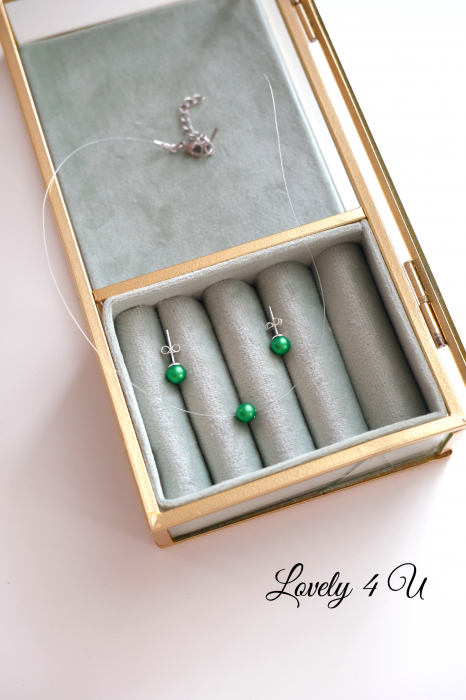 SET CERCEI SI COLIER MIREASA, SET perle verzi, COLIER SWAROVSKI cu perle verzi, COLIER verde fir transparent,  Choker cu perla, Choker, Colier transparent Swarovski, Bijuterii mireasa, Cercei mici cu perle Swarovski, CERCEI [10]