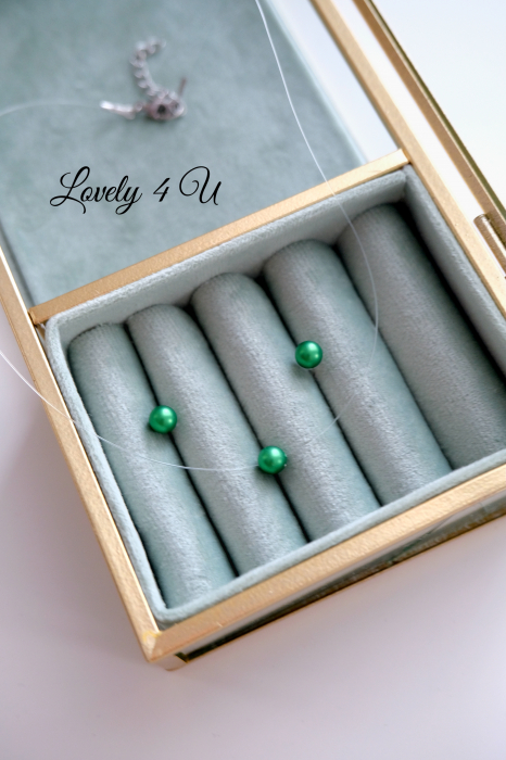SET CERCEI SI COLIER MIREASA, SET perle verzi, COLIER SWAROVSKI cu perle verzi, COLIER verde fir transparent,  Choker cu perla, Choker, Colier transparent Swarovski, Bijuterii mireasa, Cercei mici cu perle Swarovski, CERCEI [8]
