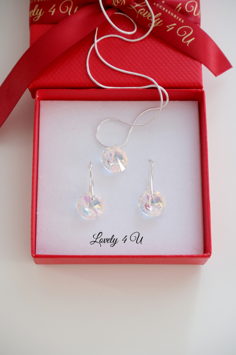 Set bijuterii mireasa, set Swarovski mireasa, lănțișor argint, cercei mireasă, cercei Swarovski mireasa, cercei cu pandant Swarovski, bijuterii Swarovski, accesorii de nunta Swarovski, set Swarovski [9]