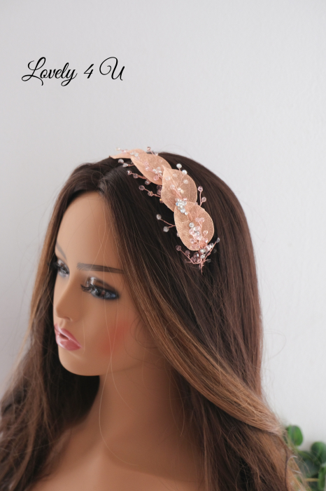 Coroniță stil grecesc, coroniță cu frunze, tiara mireasa, tiara cu frunze, frunze rose gold, bijuterii mireasa cu frunze, accesorii Lovely 4 U, tiara mireasa, coroniță asimetrica, tiara asimetrica [14]