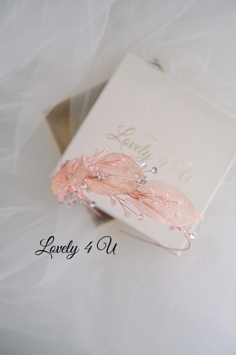 Coroniță stil grecesc, coroniță cu frunze, tiara mireasa, tiara cu frunze, frunze rose gold, bijuterii mireasa cu frunze, accesorii Lovely 4 U, tiara mireasa, coroniță asimetrica, tiara asimetrica [9]