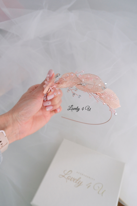 Coroniță stil grecesc, coroniță cu frunze, tiara mireasa, tiara cu frunze, frunze rose gold, bijuterii mireasa cu frunze, accesorii Lovely 4 U, tiara mireasa, coroniță asimetrica, tiara asimetrica [8]