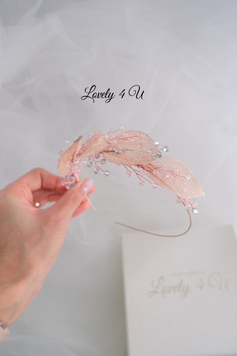 Coroniță stil grecesc, coroniță cu frunze, tiara mireasa, tiara cu frunze, frunze rose gold, bijuterii mireasa cu frunze, accesorii Lovely 4 U, tiara mireasa, coroniță asimetrica, tiara asimetrica [7]