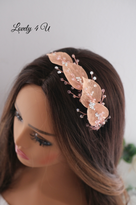 Coroniță stil grecesc, coroniță cu frunze, tiara mireasa, tiara cu frunze, frunze rose gold, bijuterii mireasa cu frunze, accesorii Lovely 4 U, tiara mireasa, coroniță asimetrica, tiara asimetrica [11]