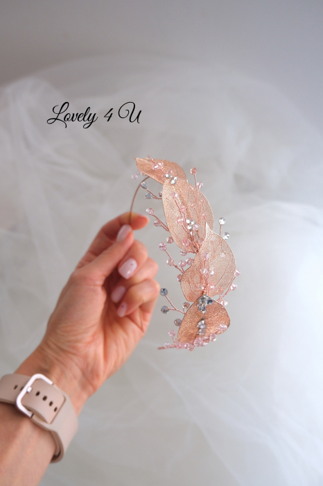 Coroniță stil grecesc, coroniță cu frunze, tiara mireasa, tiara cu frunze, frunze rose gold, bijuterii mireasa cu frunze, accesorii Lovely 4 U, tiara mireasa, coroniță asimetrica, tiara asimetrica [13]