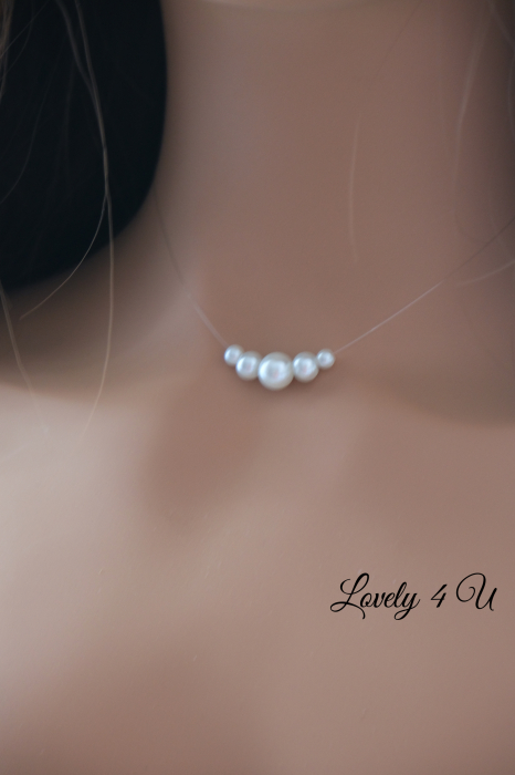 LUANA - Colier cu fir transparent și perle albe [4]