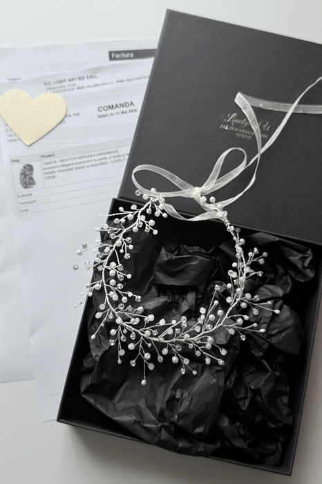 TANITA - BENTITA MIREASA HANDMADE - accesoriu elegant eveniment cu  perle, cristale și fir metalic inoxidabil placat cu argint925 [14]