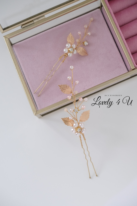 TIMEA - SET AGRAFE CU PERLE ROZ [8]