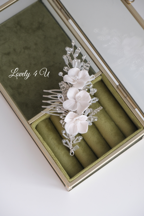 Pieptăn mic mireasa, accesoriu mic mireasa, accesoriu boem mireasa, bijuterii mireasa, ACCESORII LOVELY 4 U, ACCESORII 2023, AGRAFA COC MIREASA, DIADEMA MIREASA, ACCESORIU CU FLORI MIREASA, TIARA, MIC [20]