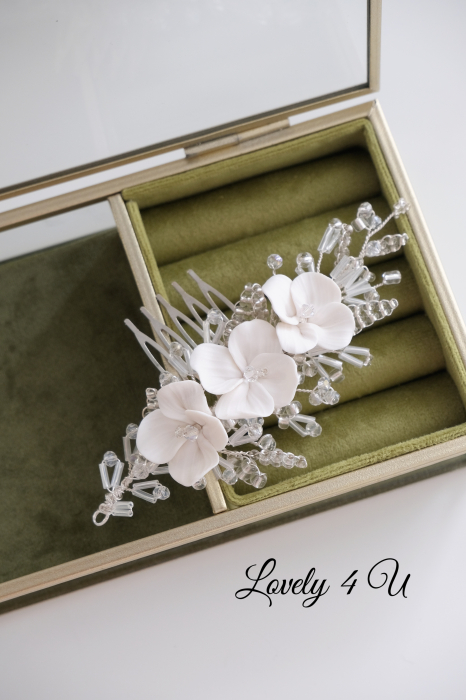 Pieptăn mic mireasa, accesoriu mic mireasa, accesoriu boem mireasa, bijuterii mireasa, ACCESORII LOVELY 4 U, ACCESORII 2023, AGRAFA COC MIREASA, DIADEMA MIREASA, ACCESORIU CU FLORI MIREASA, TIARA, MIC [22]