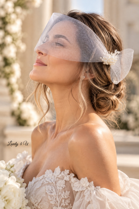 Voaletă Mireasă IVY cu Perle – Voaletă Birdcage Handmade LOVELY 4 U [4]