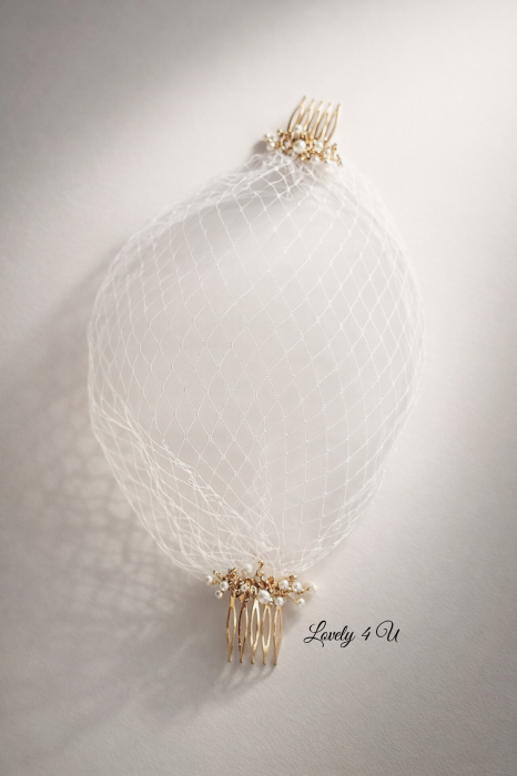 Voaletă Mireasă Handmade LUMINA – Accesoriu Elegant cu Perle și Detalii Aurii | LOVELY 4 U [3]