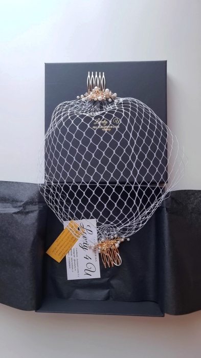 Voaletă Mireasă Handmade LUMINA – Accesoriu Elegant cu Perle și Detalii Aurii | LOVELY 4 U [8]