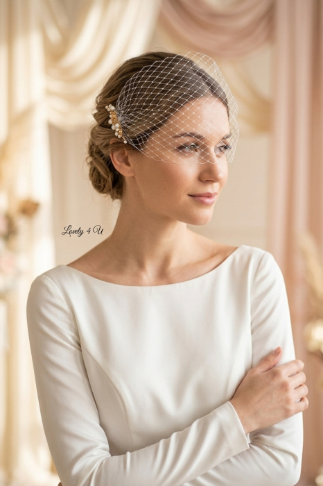 Voaletă Mireasă Handmade LUMINA – Accesoriu Elegant cu Perle și Detalii Aurii | LOVELY 4 U [5]