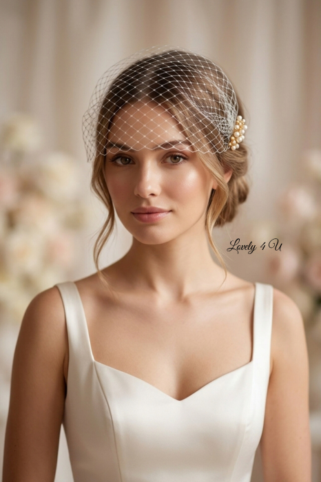 Voaletă Mireasă Handmade LUMINA – Accesoriu Elegant cu Perle și Detalii Aurii | LOVELY 4 U [3]