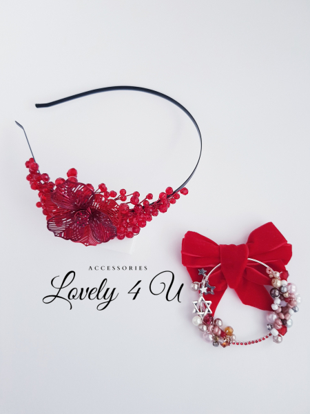 CORDELUTA ROȘIE, BENTIȚĂ CU CRISTALE ROȘII, BIJUTERII PAR CU FLORI, ACCESORII LOVELY 4 U, CADOU HANDMADE PENTRU FEMEI, CADOURI PENTRU FEMEI, ACCESORII,  CODELUTE PENTRU FETIȚE, ACCESORII HANDMADE IN ROMANIA, ACCESORIU UNICAT [7]