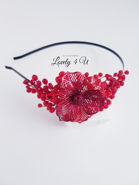 CORDELUTA ROȘIE, BENTIȚĂ CU CRISTALE ROȘII, BIJUTERII PAR CU FLORI, ACCESORII LOVELY 4 U, CADOU HANDMADE PENTRU FEMEI, CADOURI PENTRU FEMEI, ACCESORII,  CODELUTE PENTRU FETIȚE, ACCESORII HANDMADE IN ROMANIA, ACCESORIU UNICAT [6]