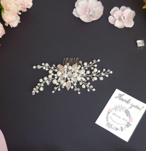 CHRISTINE -Accesoriu argintiu de par mireasa cu cristale si perle, Pieptan mireasa cu perle [4]