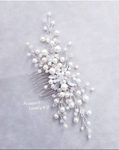 Martha *Accesoriu de par mireasa cu cristale si perle, Pieptan mireasa cu perle [1]