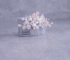PIEPTAN MIREASA roz, DIADEMA MIREASA peach, ACCESORIU PAR MIREASA cu perle, ACCESORII DE PAR MIRESE, ACCESORII NUNTA, ACCESORII CU PERLE, DIADEMA CU PERLE, PIEPTAN VOAL MIREASA, BIJUTERII PAR MIREASA, agrafa par cu perle albe si ivory, perle roz peach, peptan mic mireasa, diadema cununie civila, accesorii handmade, bijuterii cununie civila, set diadema si cercei, accesorii lovely 4 u [7]