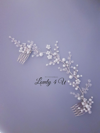 set bijuterii mireasa, set diadema si cercei mireasa, set diadema cercei si bratara cu perle, cercei mireasa cu perle, set accesorii nunta, set bijuterii nunta, bratara mireasa cu perle albe, set argintiu mireasa cu perle , cercei lungi mireasa, bratara mireasa [5]