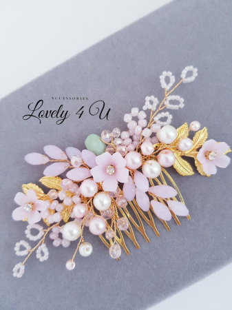 ACCESORIU BOEM MIREASA, ACCESORII LOVELY 4 U, BIJUTERII MIREASA,accesoriu coc mireasa, accesoriu păr mireasă,accesoriu par romantic, pieptene flori mireasa, pieptene flori pastel, pieptene roz mireasa [5]