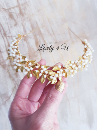 CORONITA STIL GRECESC, ACCESORII STIL GRECESC, BIJUTERII STIL GRECESC, CORONITA CU FRUNZE, TIARA CU FRUNZE, FRUNZE AURII, ACCESORII FRUNZE AURI, TIARA FRUNZE AURI, ACCESORII LOVELY 4 U,TIARA, CORONITA [3]