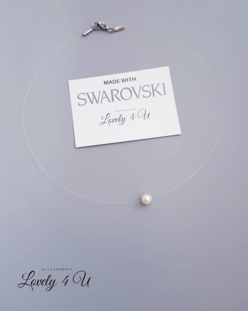 Choker transparent cu perla, choker swarovki, colier swarovski, bijuterii swarovski, accesorii mireasa, bijuterii mireasa, colier swarovski perlacolier fir transparent, colier swarovski, [2]