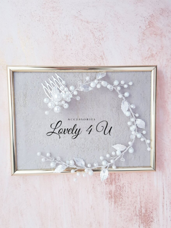 Agrafa par mireasa bentita mireasa,Bijuterii mireasa, Accesorii de par mireasa, Agrafa par mireasa, Agrafa cu perle, Accesorii LOVELY 4 U, Accesoriu lung, Bentita cu perle, FRUNZE, accesorii cu frunze [6]