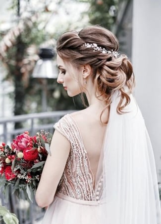 Agrafa par mireasa bentita mireasa,Bijuterii mireasa, Accesorii de par mireasa, Agrafa par mireasa, Agrafa cu perle, Accesorii LOVELY 4 U, Accesoriu lung, Bentita cu perle, FRUNZE, accesorii cu frunze