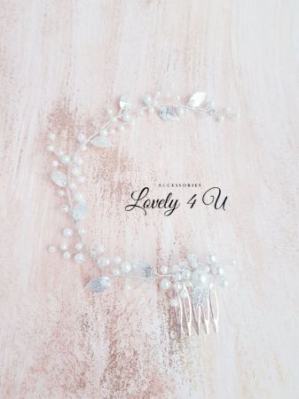 Agrafa par mireasa bentita mireasa,Bijuterii mireasa, Accesorii de par mireasa, Agrafa par mireasa, Agrafa cu perle, Accesorii LOVELY 4 U, Accesoriu lung, Bentita cu perle, FRUNZE, accesorii cu frunze [1]