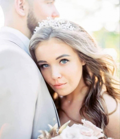 Coronita mireasa cu cristale - NOEMI  - coronita cristale transparente, alb-opal si pietre alb mat semipretioase,  baza silver argintie placata cu argint, tiara mireasa realizata manual in Romania [6]