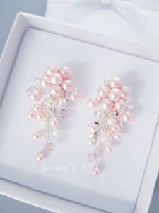 CERCEI DALIANA - Cercei cu perle roz și frunzulițe [1]