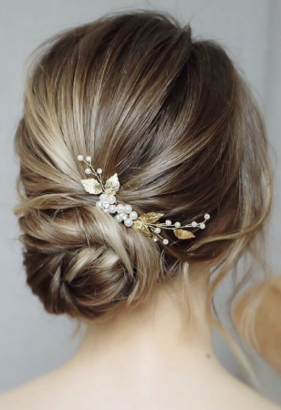 ACCESORIU DE PAR CU PERLE, accesoriu mireasa, diadema aurie, diadema mireasa, diadema nunta, FRUNZE AURII, nunta, pieptene mireasa, Accesorii LOVELY 4 U, Agrafe coc mireasa, Accesorii coc mireasa, AUR [4]