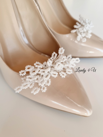 Accesorii handmade pentru pantofi mireasa - NURRIA - clipsuri detașabile pentru pantofi, ornamente pantofi cu pietricele, fir placat cu argint, accesorii eveniment - realizate manual in Romania [2]