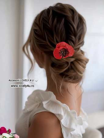 IDEI CADOURI DE CRACIUN - SET ACCESORII , BIJUTERII, BROSE PENTRU CRACIUN - accesoriu păr mac, floare mac handmade, agrafă mac roșu, accesoriu păr mireasă, floare handmade păr, bijuterie păr handmade, floare roșie cu perle, agrafă elegantă păr, accesoriu de păr unicat, Lovely 4 U mac, bijuterii păr handmade, cadou femei elegant, floare mac mireasă,
