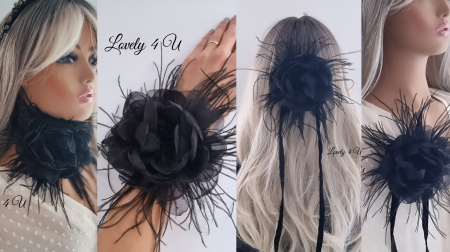 Accesorii LOVELY 4 U, Brosa floare textila, Brosa floare handmade, Brosa floare neagra, Floare textila mare, ,accesorii camasa, accesorii dama, accesorii elegante, accesorii fashion, accesorii perle, accesoriu de pus la gat, accesoriu elegant, accesoriu fashion. [2]