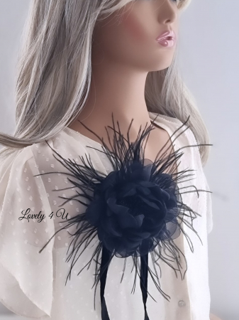 Accesorii LOVELY 4 U, Brosa floare textila, Brosa floare handmade, Brosa floare neagra, Floare textila mare, ,accesorii camasa, accesorii dama, accesorii elegante, accesorii fashion, accesorii perle, accesoriu de pus la gat, accesoriu elegant, accesoriu fashion. [6]