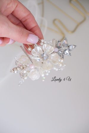 Accesorii Lovely 4 U, pieten mic mireasa, Accesoriu cu pieptan voal mireasa , Diadema MIREASA, piepten cu flori, Diadema cu flori, Pieptan MIREASA cu flori, DIADEMA MIREASA cu flori, BIJUTERII par MIREASA, ACCESORII PENTRU PAR MIREASA [4]