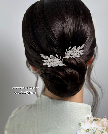 set agrafe coc mireasa, set agrafe pentru mirese, set accesorii nunta, pin coc cu frunze, piepteni si pini mireasa, accesoriu lateral cu funze, decoratiuni par mireasa, accesoriu mireasa, accesoriu par cu cristale, argintiu, frunze, bucuresti, cluj, diadema mireasa,diadema  frunze, iasi, pieptene mireasa, tiara, Timisoara [12]