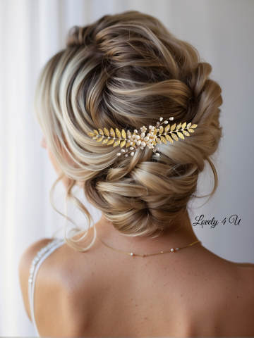 accesorii lovely 4 u , accesoriu auriu de par, accesoriu cu frunze, accesoriu romantic de par, coafura mireasa, diadema mireasa, idei coafura mireasa, pieptene de par mireasa, Diadema mireasa, Tiara mireasa, Bijuterii 2024, accesoriu stil grecesc, accesoriu frunze aurii, bijuterii frunze, diadema cu frunze,  accesoriu mireasa cu perle, diadema coc mireasa, accesoriu pentru coafuri cu bucle [2]
