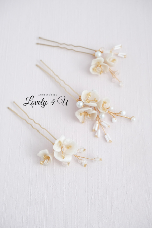 AGRAFE PAR MIREASA, AGRAFE CU FLORI MIREASA, PIN COC MIREASA, AGRAFE MIREASA, ACCESORII CU FLORI MIREASĂ, SET AGRAFE MIREASA, [3]