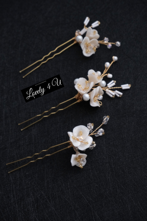 AGRAFE PAR MIREASA, AGRAFE CU FLORI MIREASA, PIN COC MIREASA, AGRAFE MIREASA, ACCESORII CU FLORI MIREASĂ, SET AGRAFE MIREASA, [15]