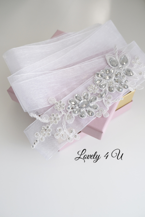 Accesorii Lovely 4 u, Accesorii talie mireasa, Cordon mireasa, Esarfa pentru dezgatit, Accesorii mireasa dezgatit, Esarfe mireasa, Esarfa dezgatitul miresei, Bentita mireasa, Coronita mireasa,  Tiara, BENTITA MIREASA PENTRU DEZGATIT MIREASA, SET ACCESORII DEZGATIT MIREASA [8]