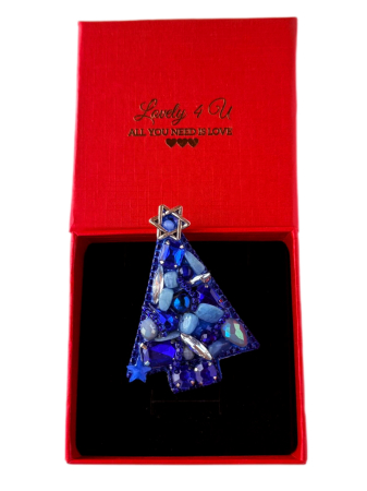 Broșă handmade Brad de Crăciun albastru – Bijuterie unicat Lovely 4 U cu pietre semiprețioase Acvamarin și Lapis Lazuli, realizată manual în România [2]