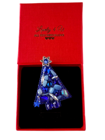 Broșă handmade Brad de Crăciun albastru – Bijuterie unicat Lovely 4 U cu pietre semiprețioase Acvamarin și Lapis Lazuli, realizată manual în România [5]