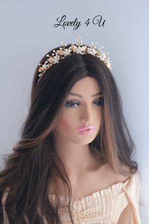 TIARA MIREASA, TIARA AURIE, TIARA CU FRUNZE, TIARA FRUNZE AURII, ACCESORII CU PERLE, ACCESORII MIREASA, CORONITA MIREASA, DIADEMA MIREASA, CORONITA CU FRUNZE AURII, PERLE, TIARA CU FLORI [6]