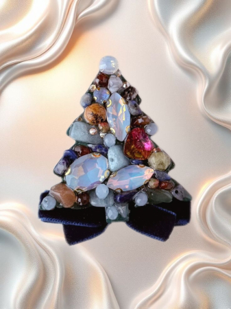 Broșă brad de Crăciun handmade cu pietre semiprețioase Lapis, Jasp, Piatra Soarelui, Unakit, Cameol, Granat verde și maro – bijuterie unicat Lovely 4 U [5]